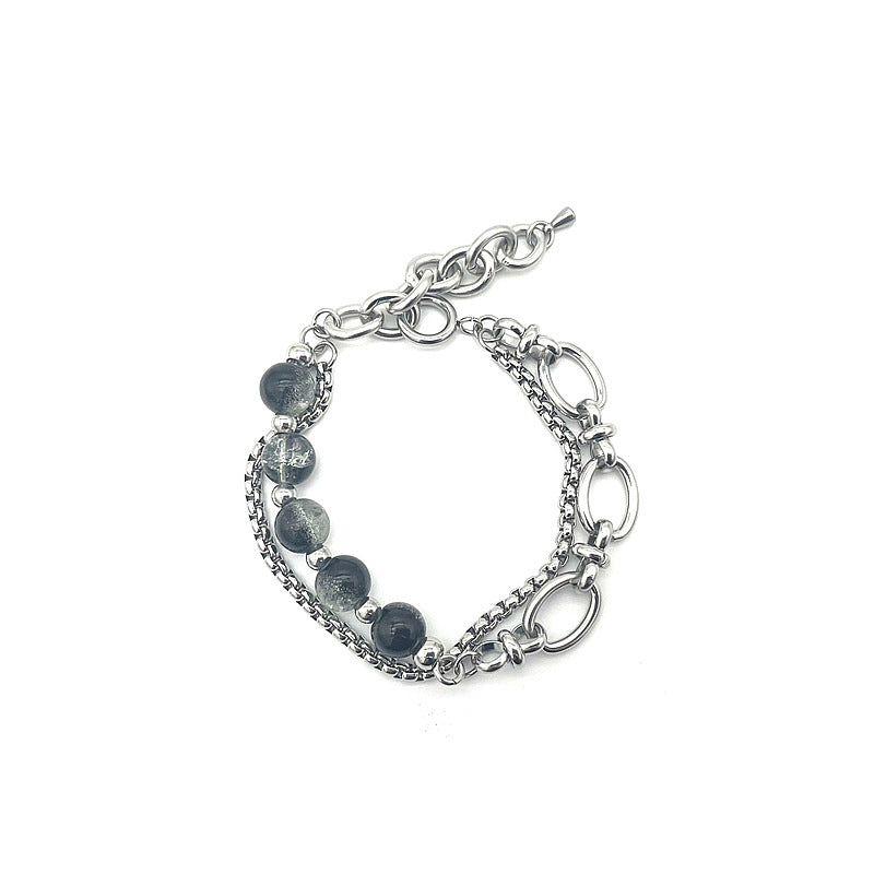 Wholesale Double Chain Cracked Beads Titanium Steel Splicing Bracelet